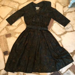 ****SOLD****1950s abstract floral belted dress